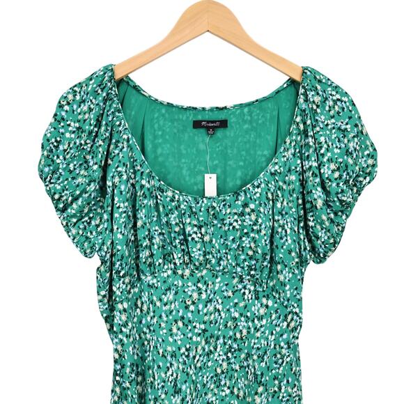 NWT Madewell Ruched Scoopneck Crepe Midi Dress In Floral Kelly Green Size 10 - Picture 6 of 11